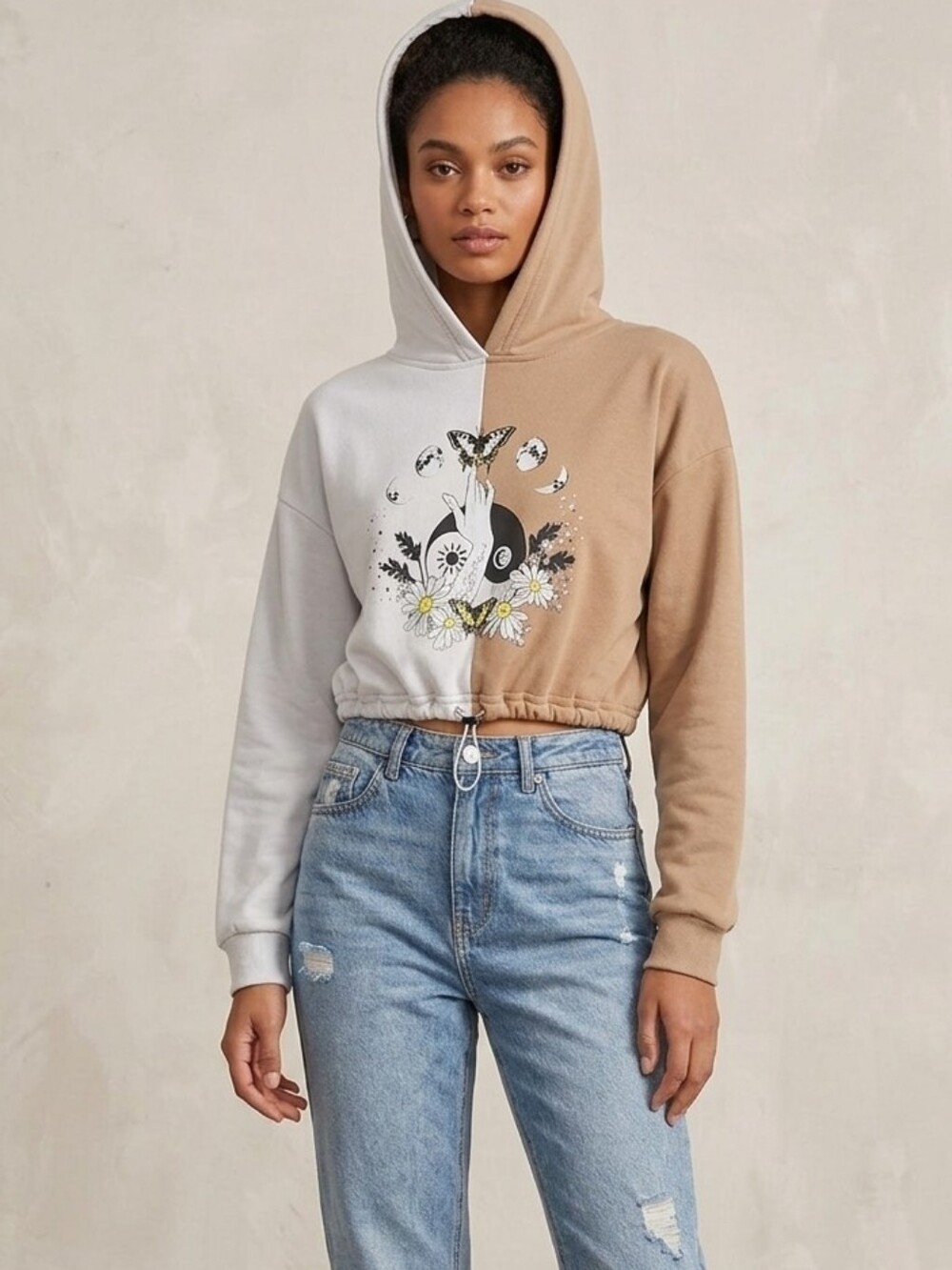 Stylish top colorblock cropped graphic hoodie P2p21 L19